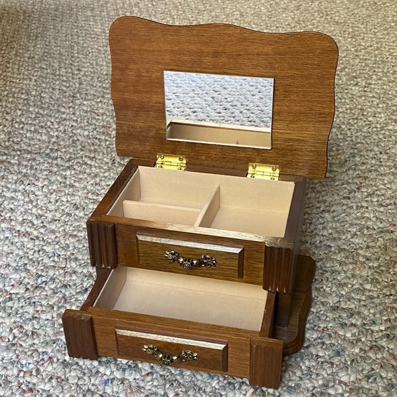 Wooden Jewelry Box Blush Interior Gold Accents - Picture 1 of 12